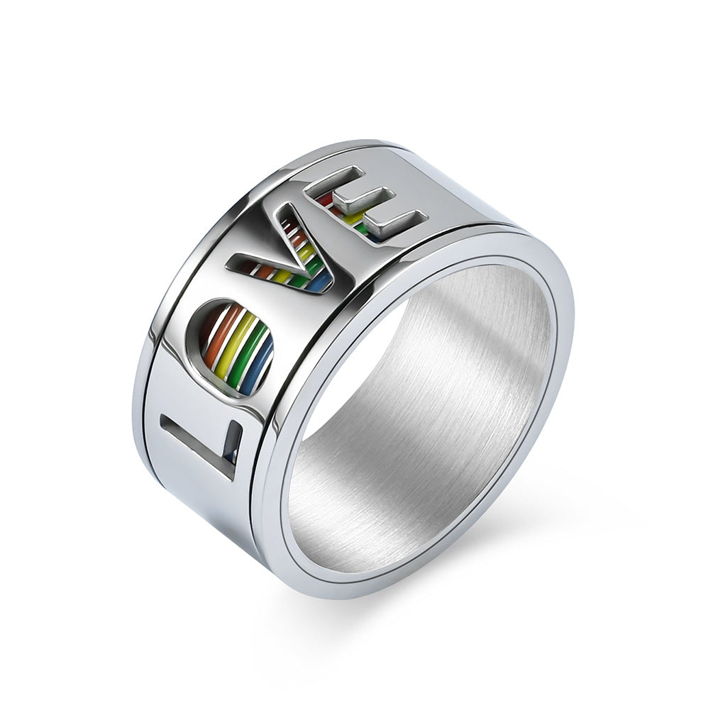 Titanio de titanio al por mayor LGBT Love girando titanio de acero arcoirbow anillo de bandera